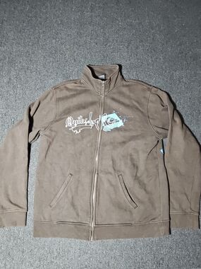 Vintage Quiksilver Men's Full Zip Track Jacket Brown Graffiti Logo Y2K Surf Sz L